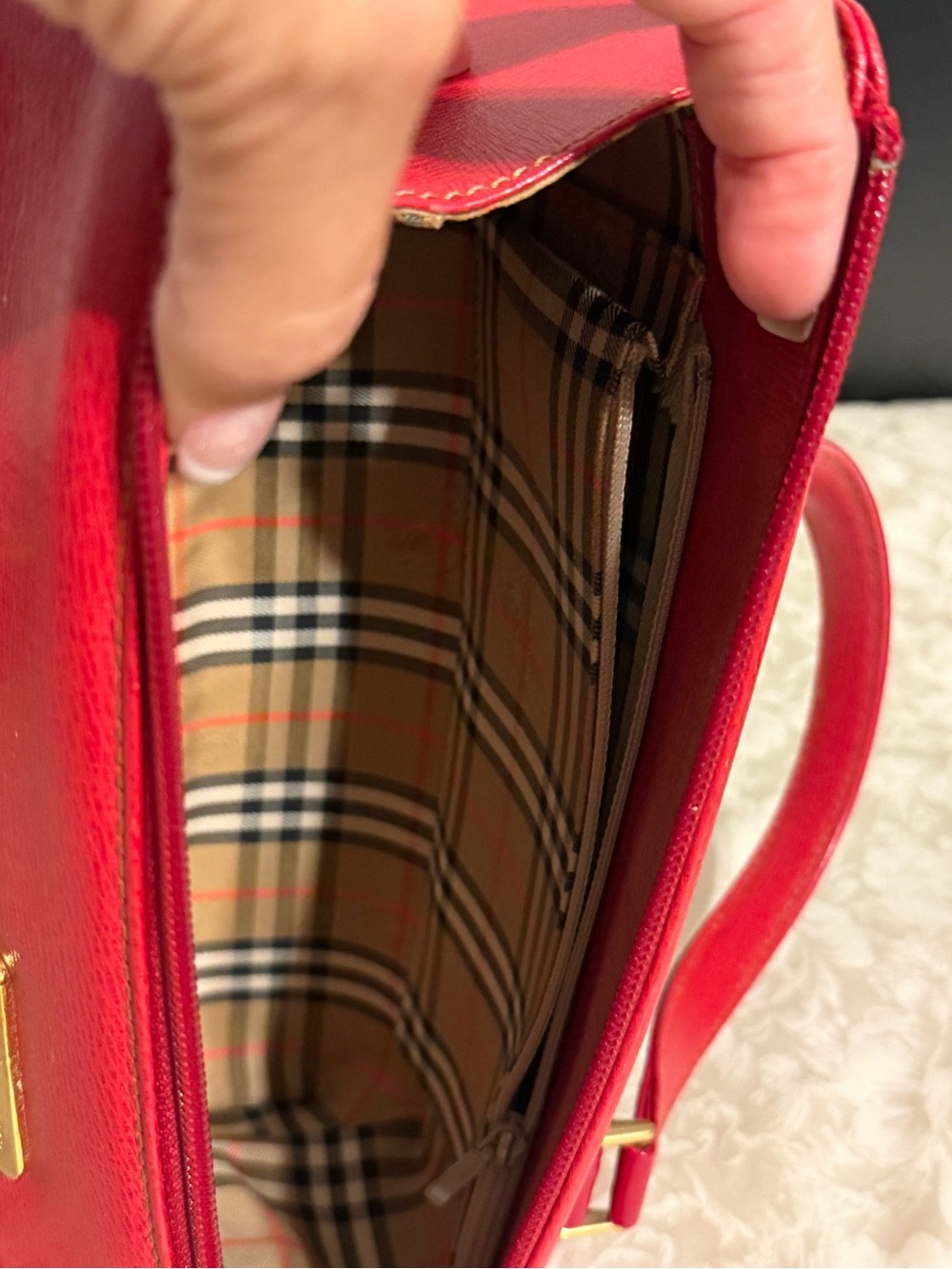 Burberrys Red Barrel Satchel with Gold Accents - Picture 8 of 9